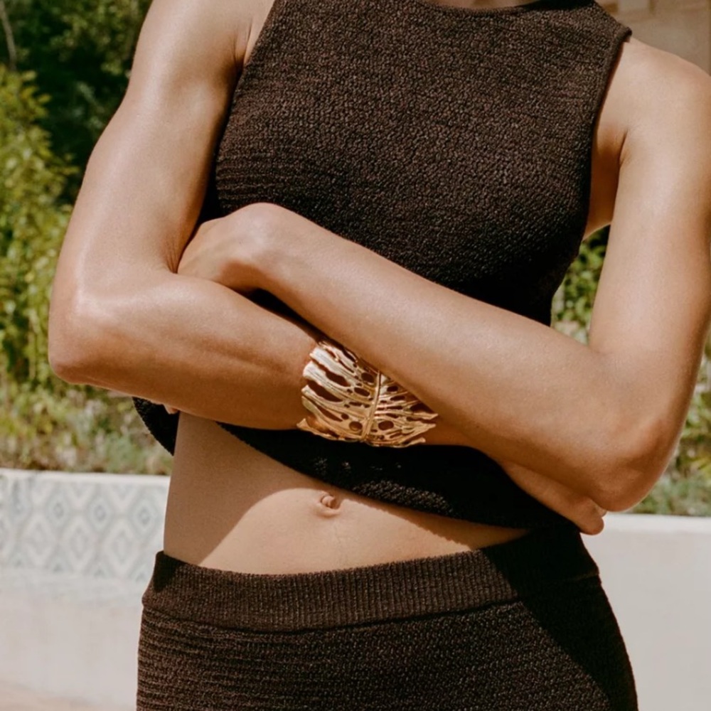 Zara Gold Leaf Openwork Cuff Bracelet